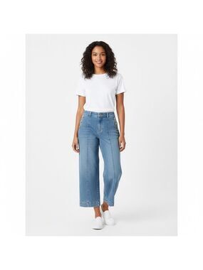 TALBOTS Medium Wash Wide Leg Cropped Denim Sailor Jeans Button Detail US Sz 12